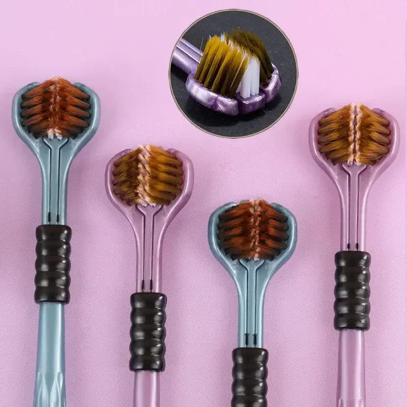 2pcs 3D Stereo Toothbrush Set Ultra Fine Soft Bristles Adult Oral Care 360° Cleaning Tongue Scraper Three-Sided Design Oasis Select