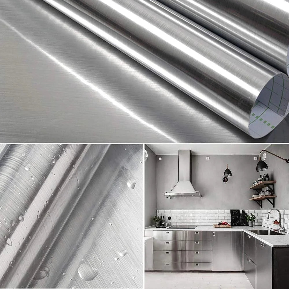 40cm PVC Stainless Steel Removable Wallpaper Film Vinyl Material Waterproof And Oil-Proof Suitable For Kitchens And Elevators. Oasis Select