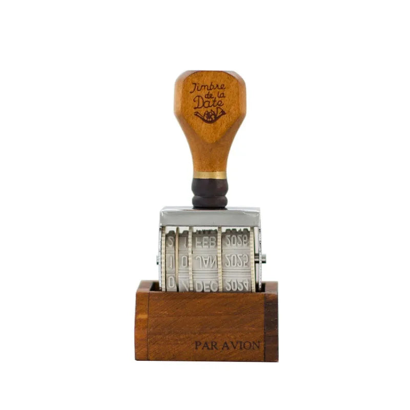 Retro Roller Date Stamp with Wooden Handle Adjustable Perpetual Calendar Stamp for Journaling Scrapbooking & Office Use Oasis Select
