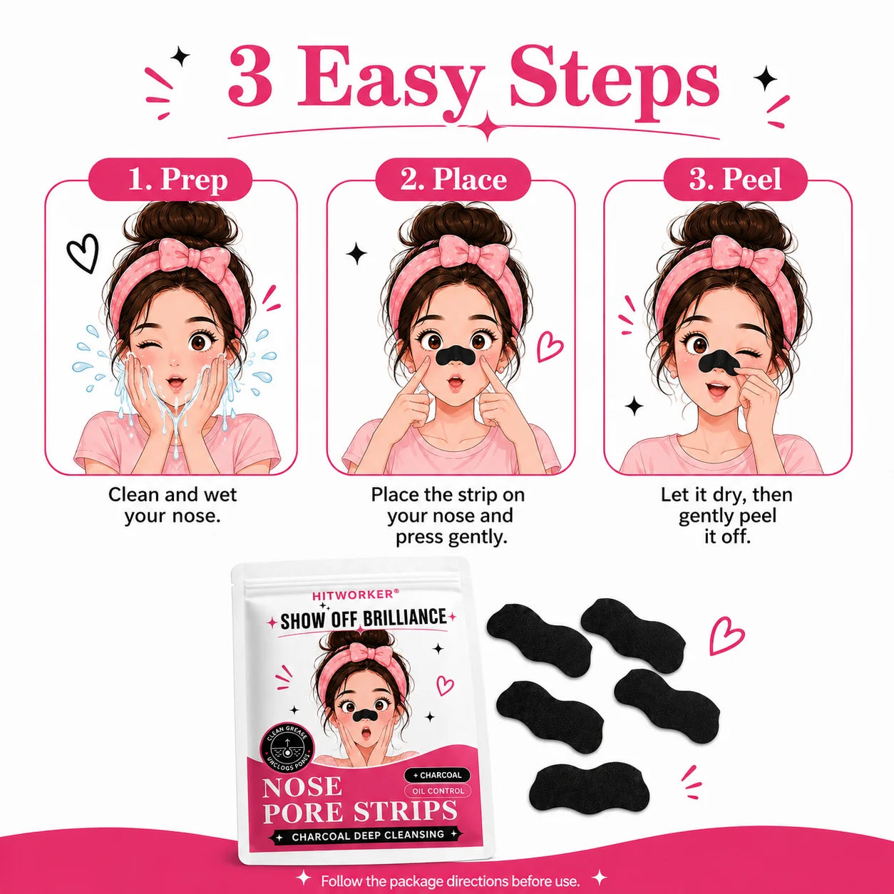 HITWORKER Charcoal Nose Patch Blackhead Remover Deep Cleansing Pore Strips Oil Control Skin Care for Noses Oasis Select