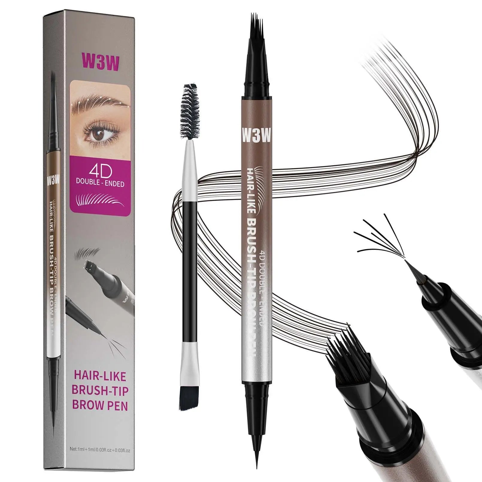 Hair Like 4D Micro Sculpting Eyebrow Pencil Dual Ended Multiple Prong Long Lasting Non Smudged Eyeliner Makeup Oasis Select