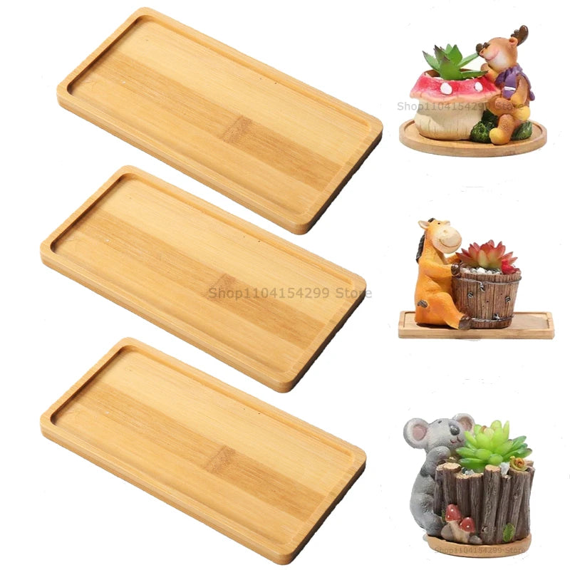 Flower Pot Trays Dish for Plant Vase Bamboo Tray Wooden Bottle Tray Bathroom Shampoo Shower Gel Organizer Jewelry Storage Tray Oasis Select Rectangle-3pcs