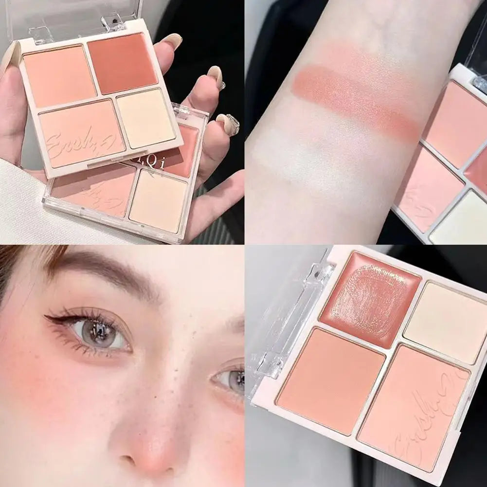 4 Color Matte Pink Blush Palette Shades Pigmented Shimmering Long Lasting Cheek Makeup For Brighten Nude Natural Blusher Palette Oasis Select