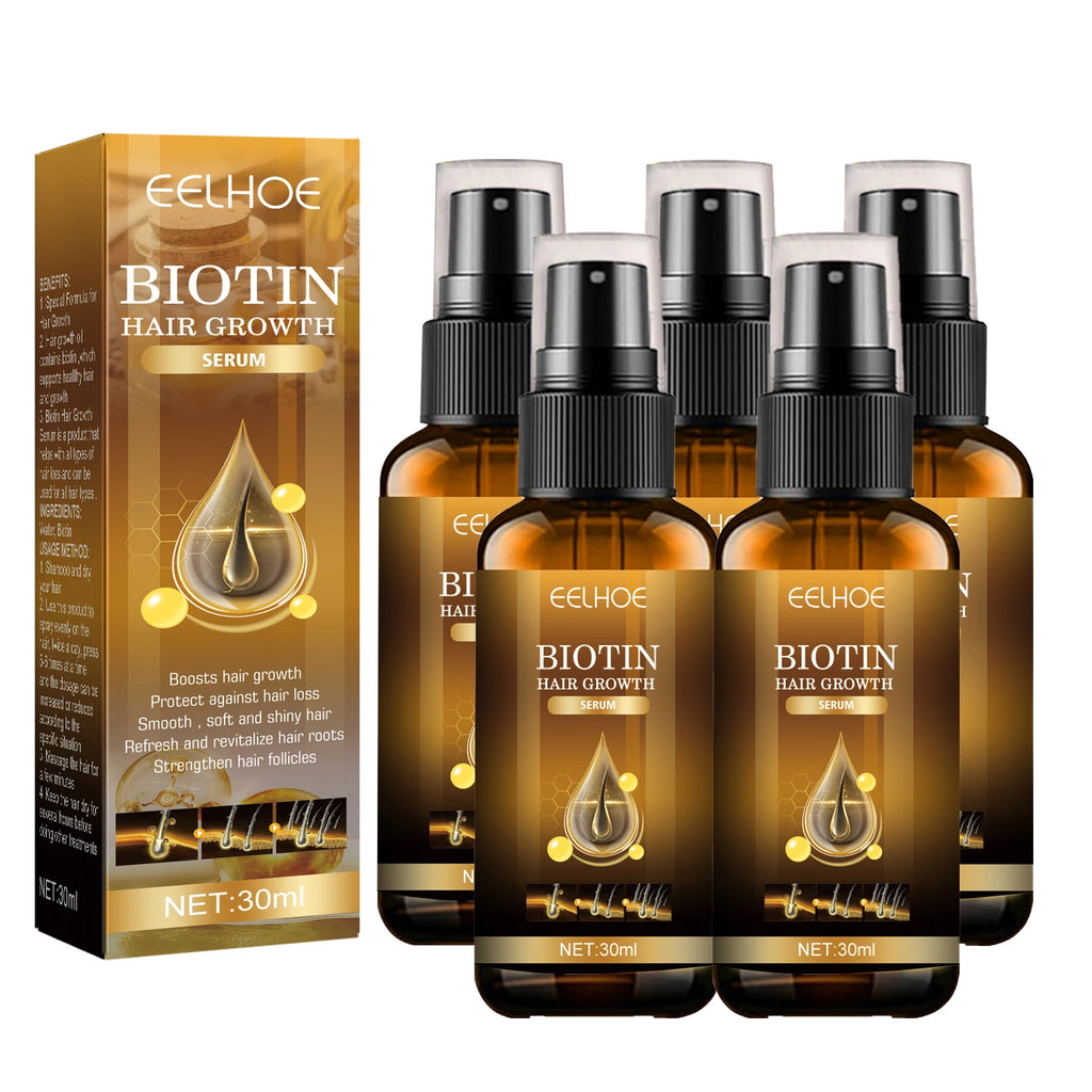 EELHOE Biotin Hair Spray For Man Women 30ml Hair Growth Repair Damage Restore Oil Scalp Repair Serum Spray Thicken Hair Care Oasis Select 5pcs