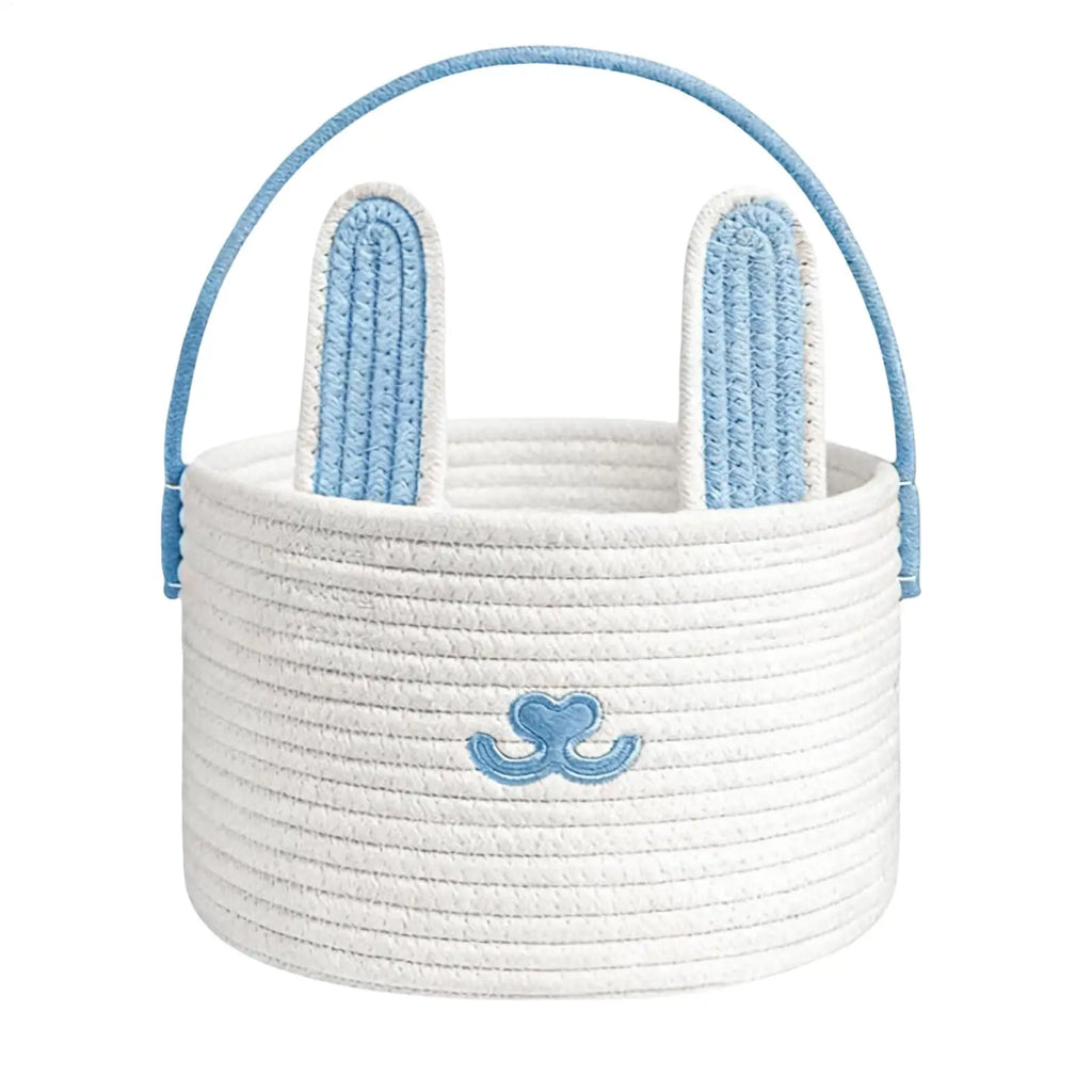Easter Bunny Basket for Kids Cotton Rope Egg Hunt Container Easter Bunny Baskets with Handle for Toys Snacks Party Holiday Oasis Select