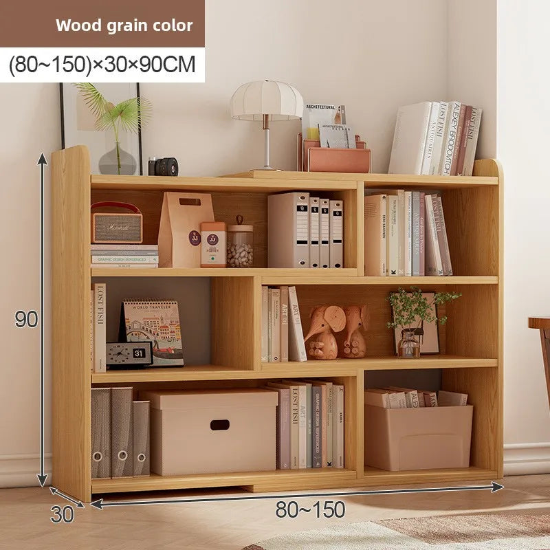 Multi-functional Household Goods Simple Bookshelf Retractable Shelf Small Storage Cabinet Lattice Cabinet Floor Bookcase Oasis Select Wood 80-150-30-90