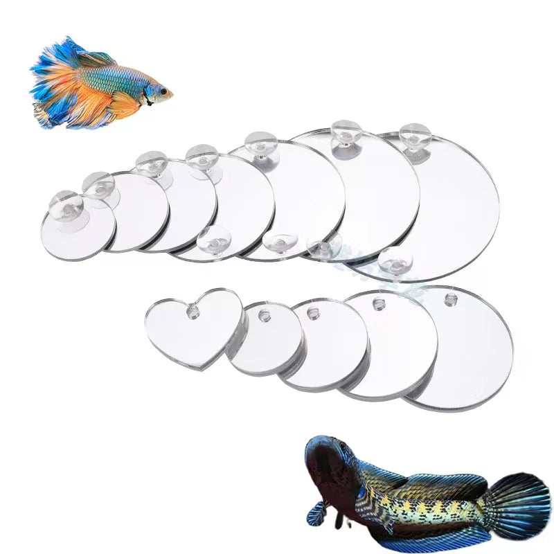 Aquarium Betta Mirror Fish Tank Floating Round Mirror for Fish Betta Flowerhorn Cichlid Training Oasis Select