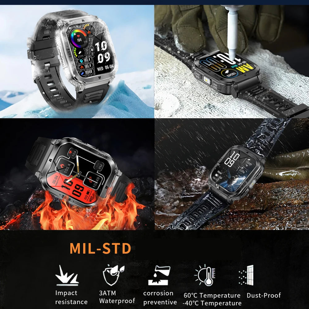 GPS Smartwatch Sports Fitness Outdoors Smart Watch 3ATM Waterproof 1.83" Music Blue Tooth Call LED Flashlight Heart Rate Health Oasis Select