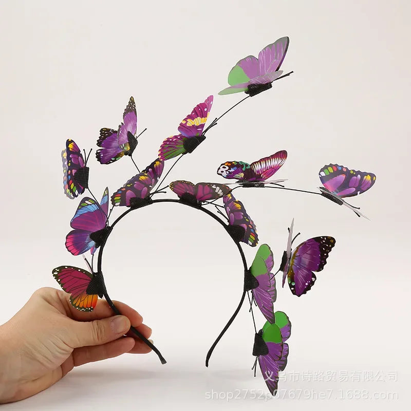 Womens Fairy Wreath Headband with Butterfly Jewelry Flower Garland Hair Band for Wedding Party Bridal Hair Accessory Oasis Select Purple