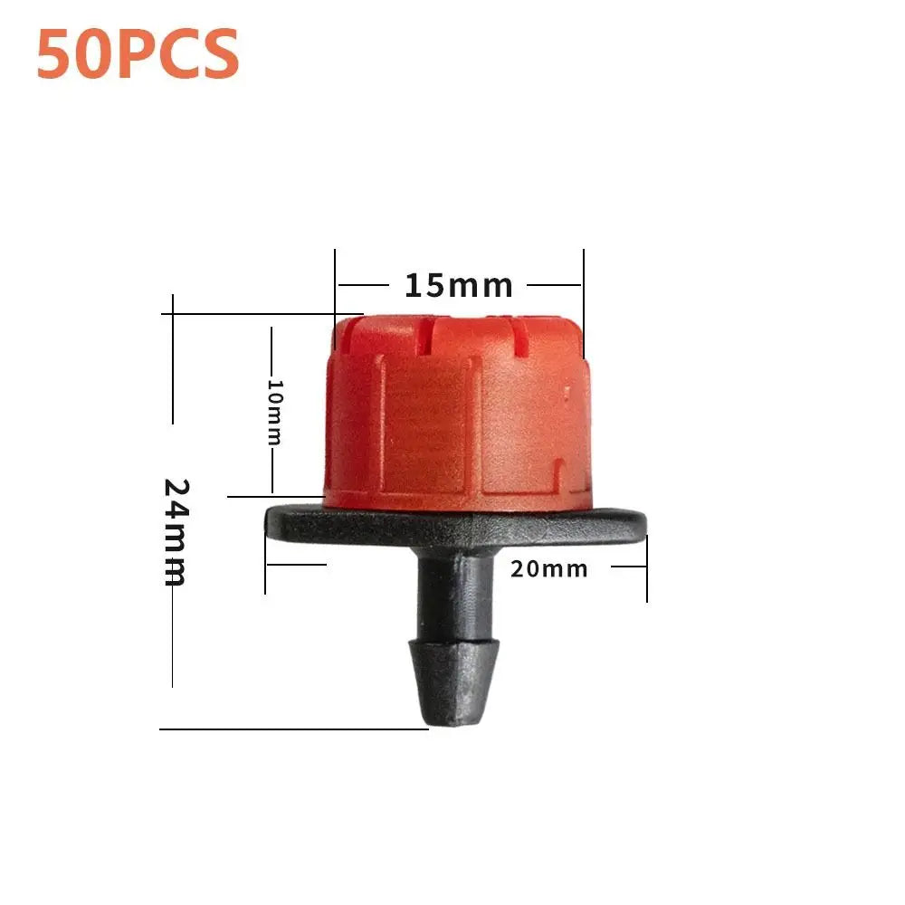 50PCS New 360 Degre Water Dropper Head Adjustable Watering Sprinklers Irrigation Plastic Sprinkler Flow Head Oasis Select red