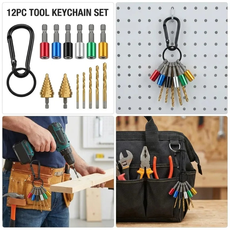 Multifunctional 1/4 Hex Shank Bit Extension Rod Keychain Carabiner Set Portable Drill Bit Storage Connecting Rod Hardware Tool Oasis Select