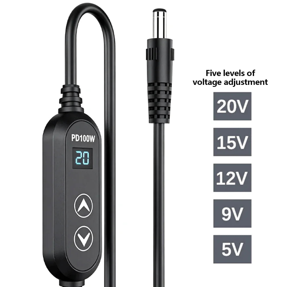 65W USB-C to DC PD Cable – 5V 9V 12V 15V 20V Universal Adapter