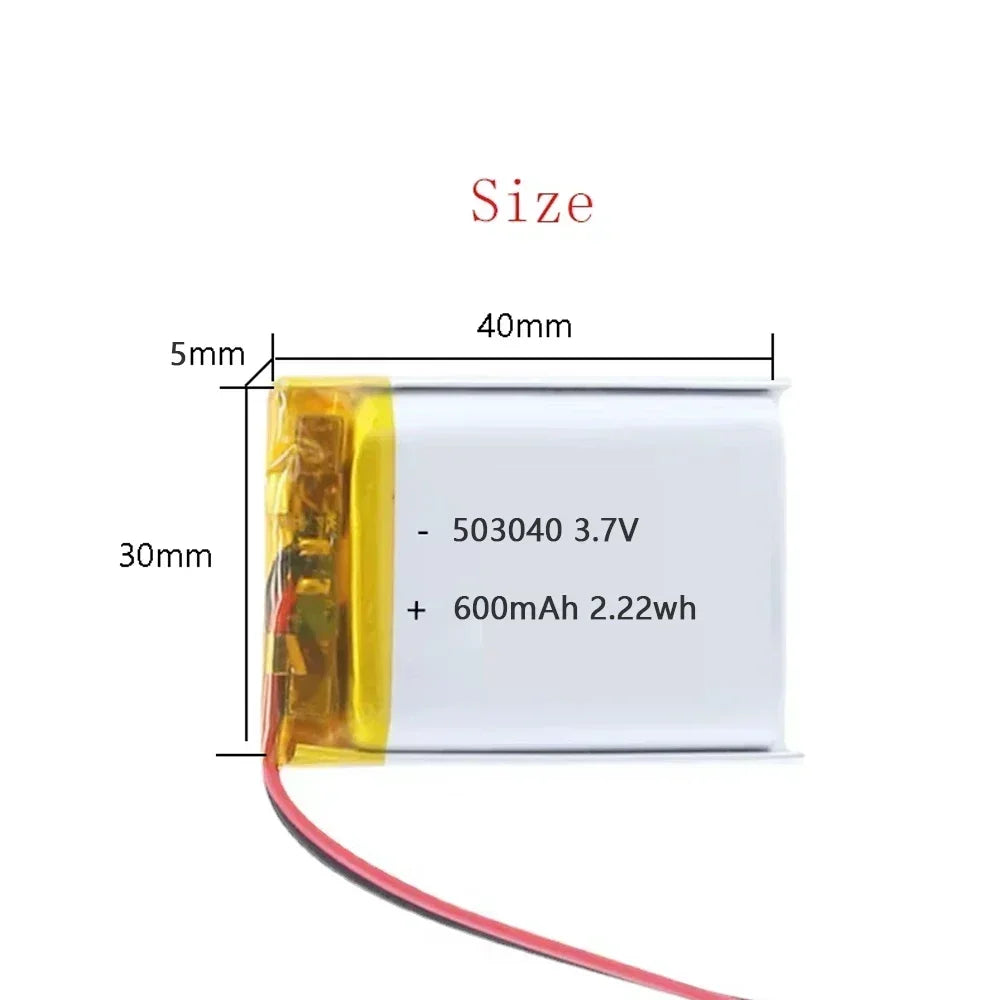 503040 3.7V 600mAh Polymer Lithium Rechargeable Battery for GPS Navigator Bluetooth Headset PS4 Controller Oasis Select
