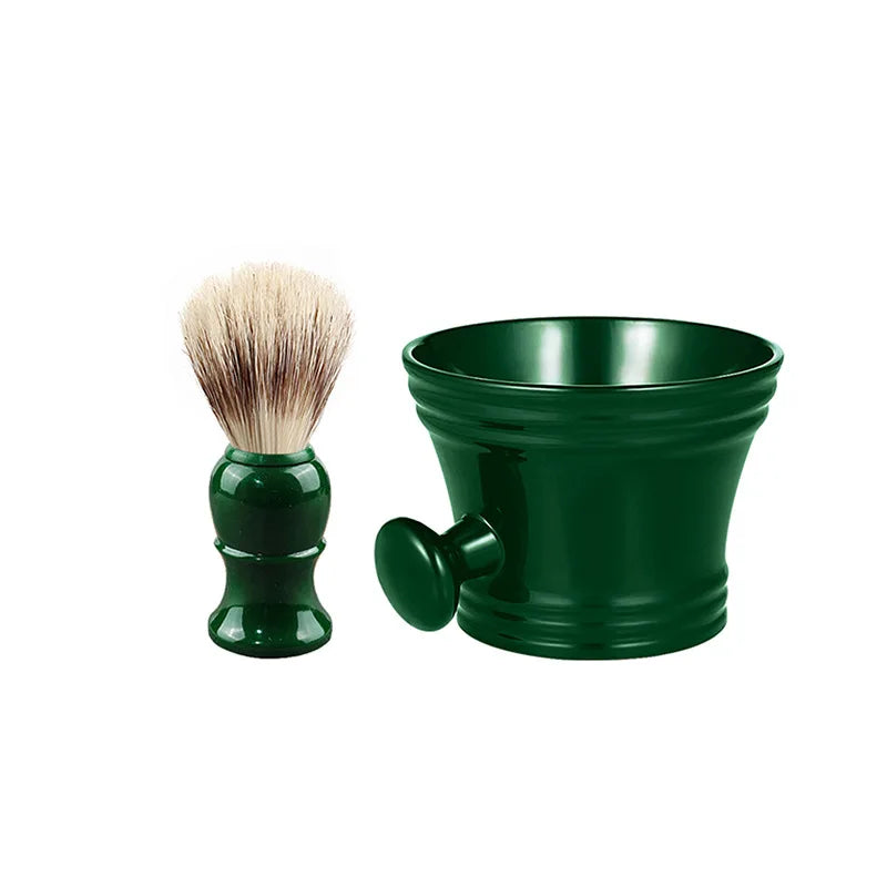 Plastic Shaving Brush Bowl Set Beard Care Soap Foam Mug Bowl With Handle Facial Bristle Hair Salon Barber Soap Foam Shave Men Oasis Select Green Set