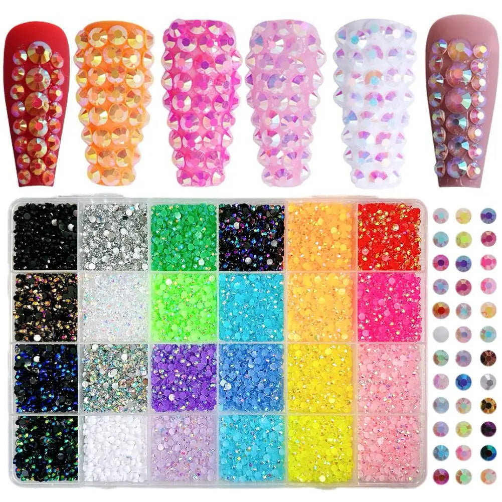 24/28 Girds Nail Charms, Nail Rhinestones Kit for Bedazzling, 3D Charms for Nails, Colorful Rhinestones Charms for Nails& Crafts Oasis Select