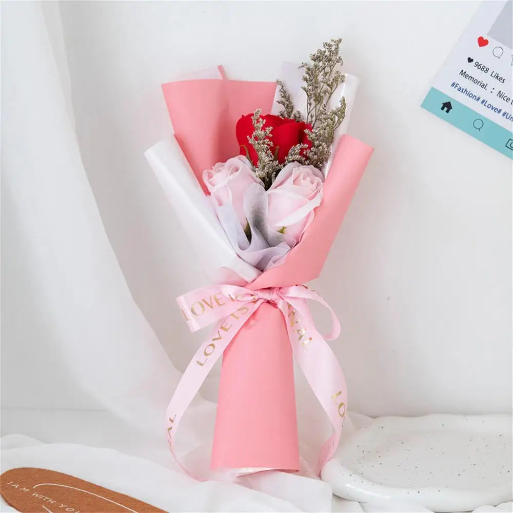 3 Heads Soap Rose Bouquet Valentines Day Gift For Friends Wedding Bouquet Home Decor Rose Flower Bouquet Wedding Party Gift 2024 Oasis Select Pink