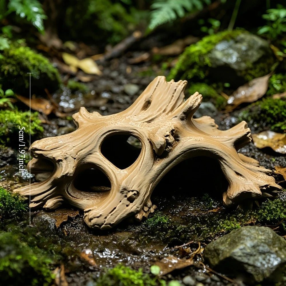 Driftwood Style Reptile Hideout Multi-Hole 3D Printed Cave for Lizards Frog Aquarium Fish Vivarium Terrarium Ornament Decor Gift Oasis Select