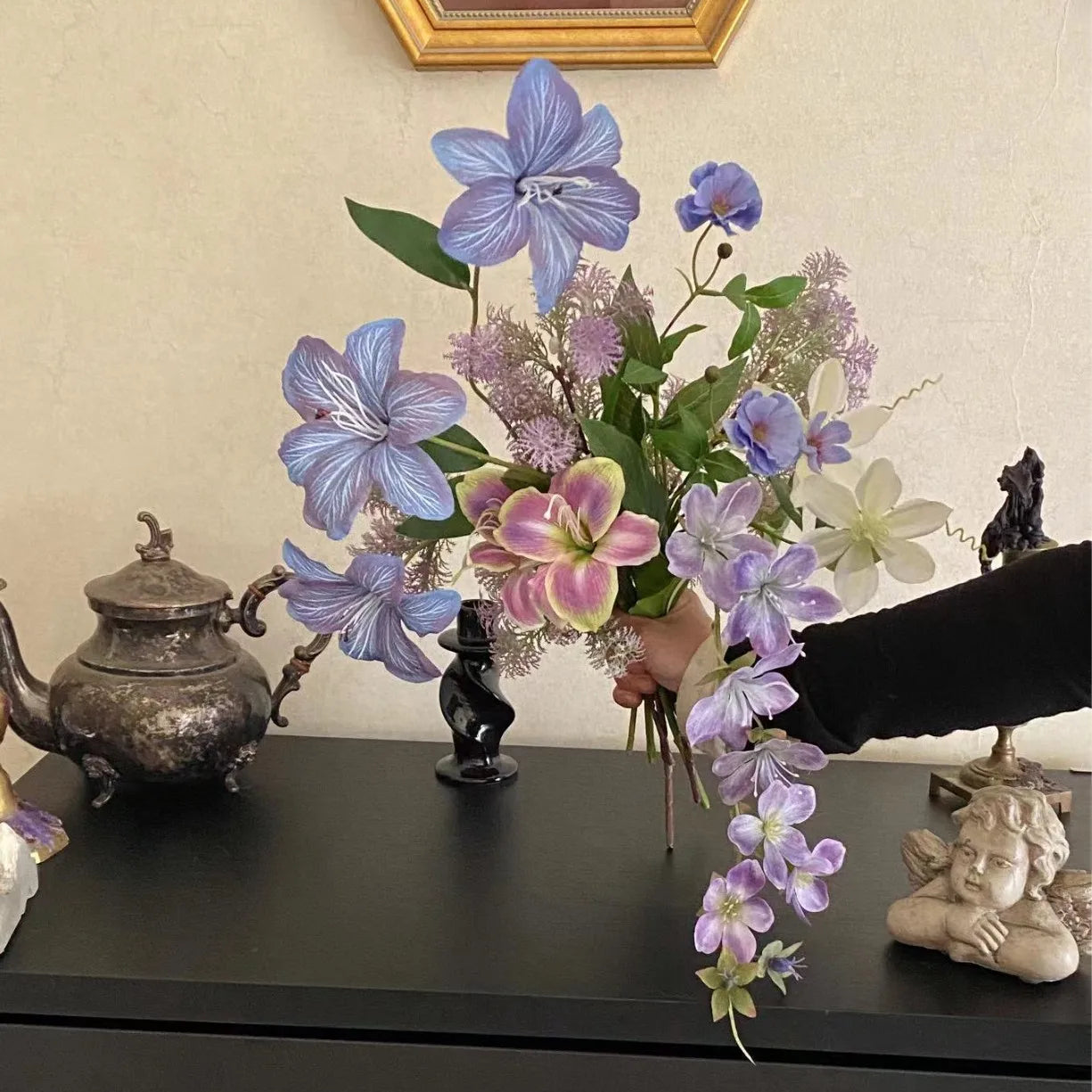 Purple Simulated Flower Simulated Artificial Flower Bouquet Silk Cloth Flowers Soft Monet Garden Flowers For Window Display Home Oasis Select A