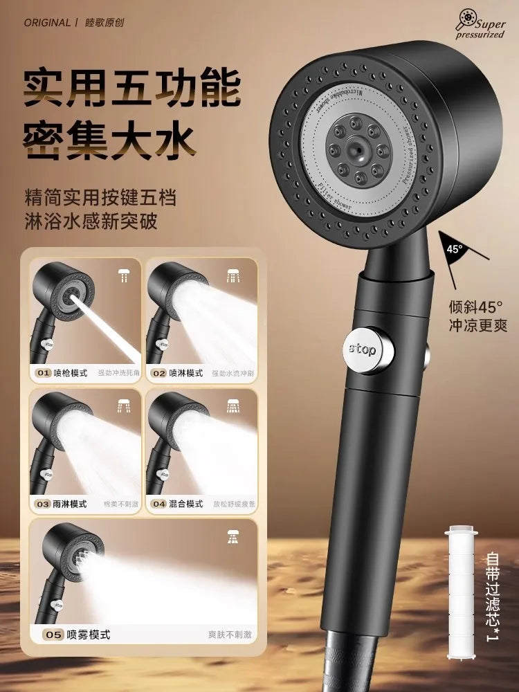 New Large Panel Black High Pressure Shower Head 6 Modes 9 IN 1 Spray with Filter Rain SPA Shower Faucet Bathroom Accessories Oasis Select Black Shower