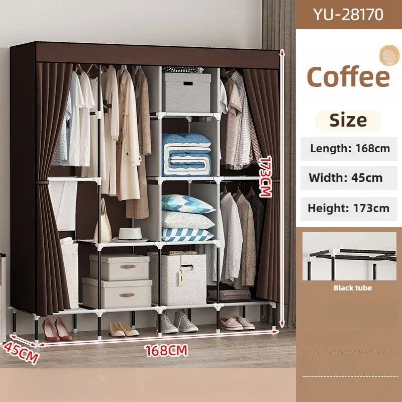 Cloth wardrobe steel pipe bold reinforcement zipper fully enclosed single dormitory wardrobe non-woven wardrobe Durable Oasis Select brown