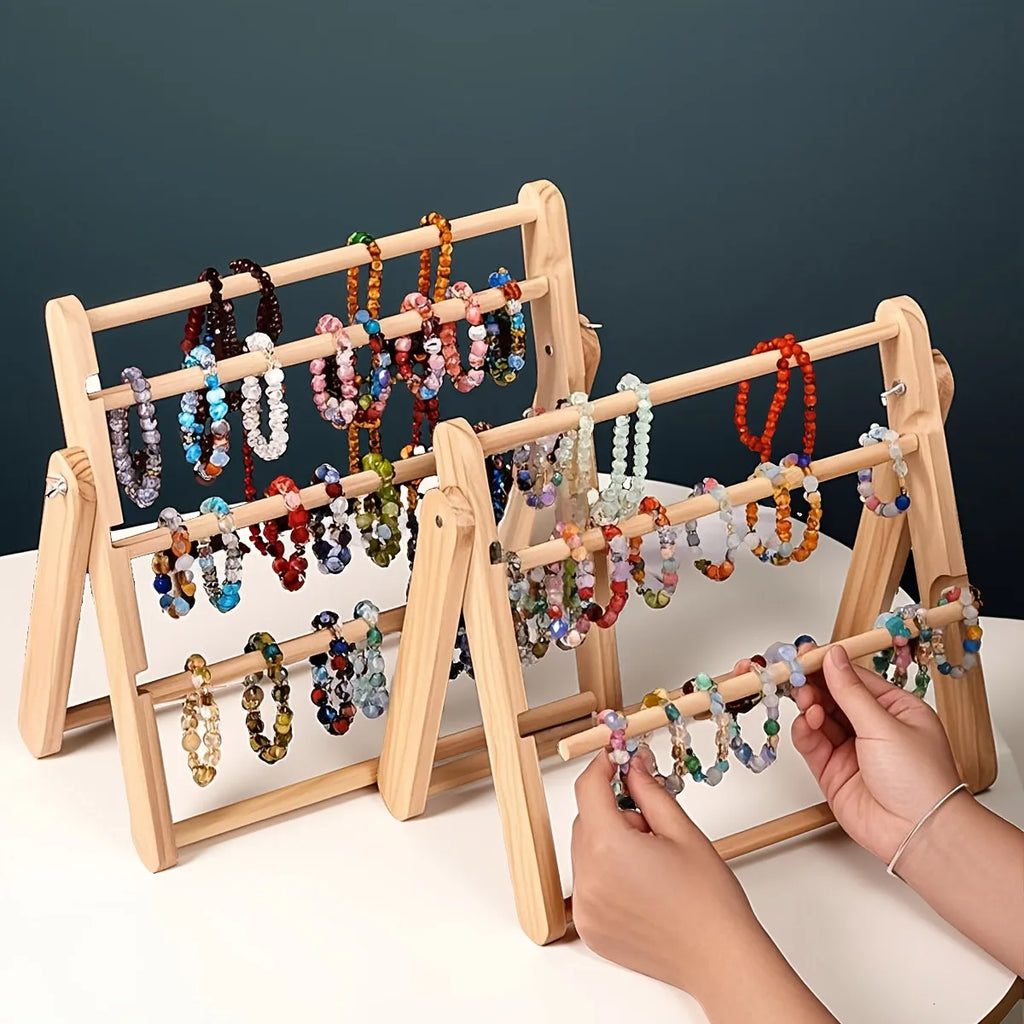 Solid wood multi-layer bracelet storage rack, necklace and ankle chain trapezoidal display rack, large capacity organizing rack Oasis Select