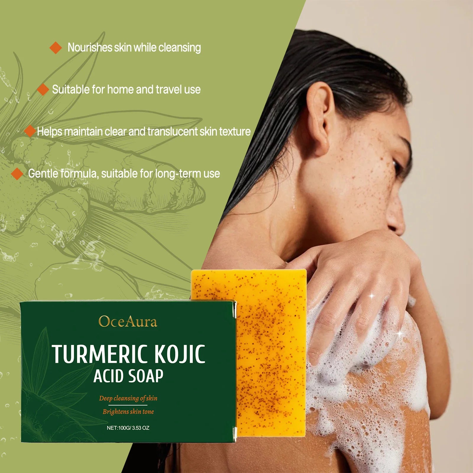 OceAura Turmeric Kojic Acid Soap – Dark Spot Remover 100g Brightening Facial Soap Oasis Select