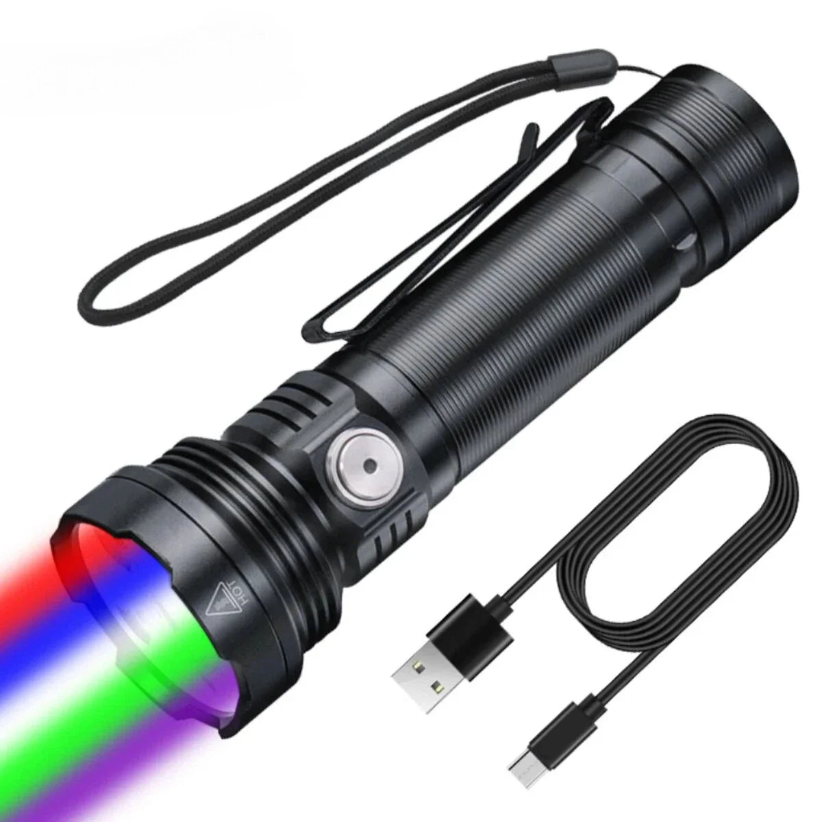 5 in 1 Red/Green/Blue/White/UV Light Super Bright LED Flashlight USB Rechargeable 10 Modes Torch with Pen Clip Oasis Select Flashlight package No battery include