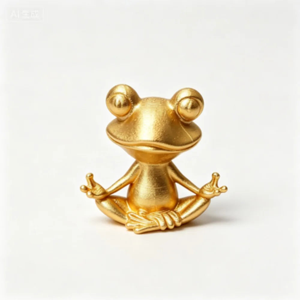 3D Meditation Frog Statue Yoga Lotus Pose Stable Cross Base Plastic Indoor and Outdoor Zen Statue Bookshelf Small Sculpture Oasis Select Gold