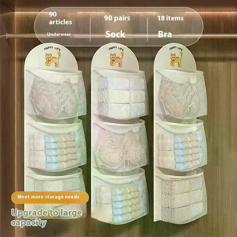 2/3Layer Large Capacity Storage Mesh Bag Underwear Socks Storage Bag Breathable Wardrobe Organizer With Clothes Hanger Oasis Select