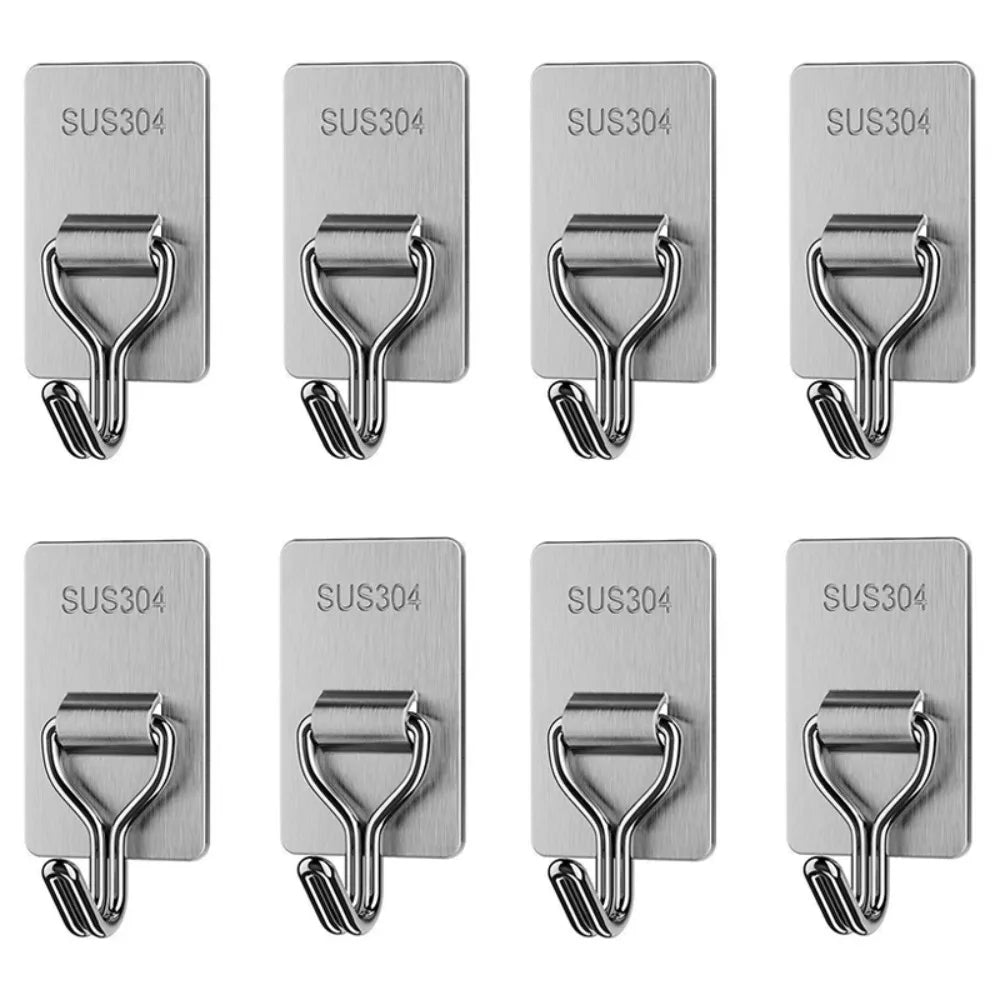 5/8PCS Bear Shape Self-adhesive Hook Stainless Steel No Punching Door Behind Hook Strong Load-bearing Sticky Hook Home Oasis Select Rectangle-8PCS