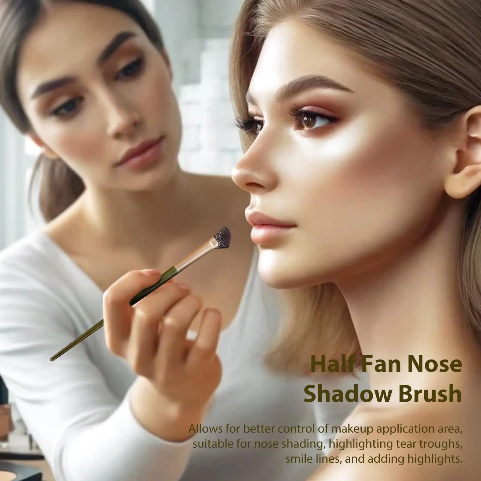 2/4PCS Flat Angled Contour Makeup Brush,Half Fan-shape Nose Shadow Brush,Professional Soft Highlighter Blush Make Up Tools Oasis Select