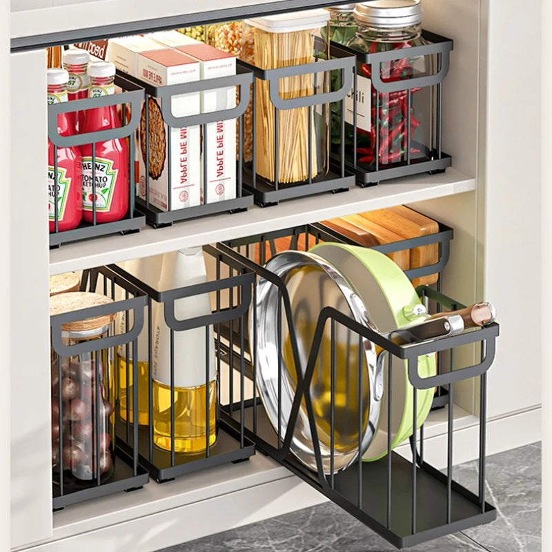 Kitchen pot storage basket pull-out rack narrow slot sundries spice rack storage sink cabinet pull basket Oasis Select