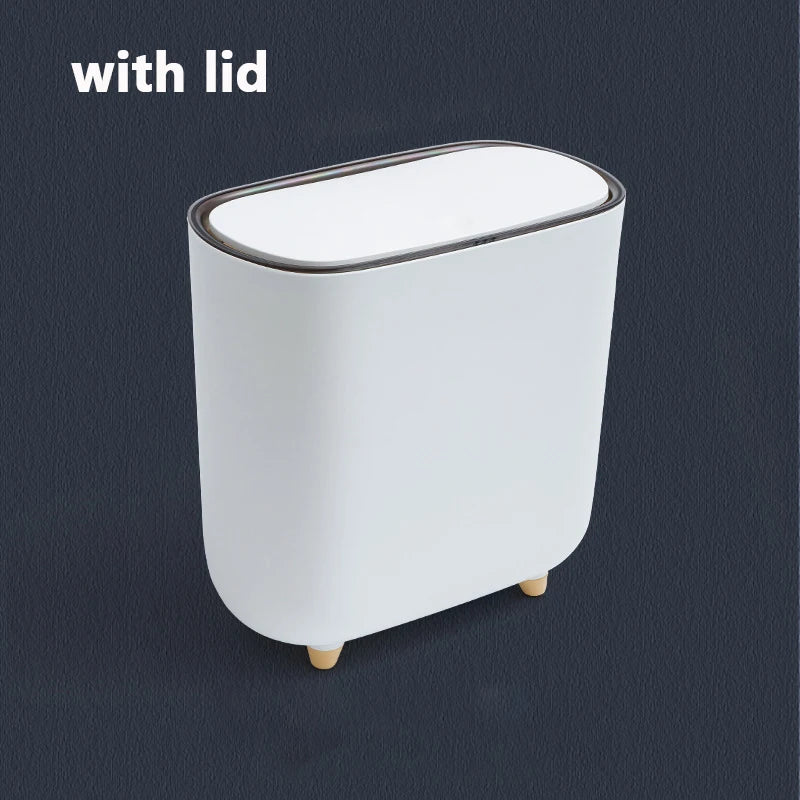 Narrow Shape Press Ring Trash Can with Lid for Bathroom Gap, Highlighting the Features of Garbage Classification Oasis Select wtih a lid