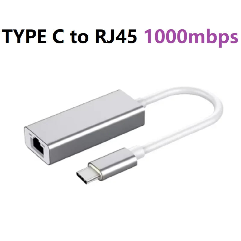 ﻿ Type C USB Ethernet Adapter 1000/100Mbps USB to RJ45 Type C to R45 Lan Network USB Cable 1000Mbps For MacBook PC Windows Oasis Select Type-C 1000Mbps
