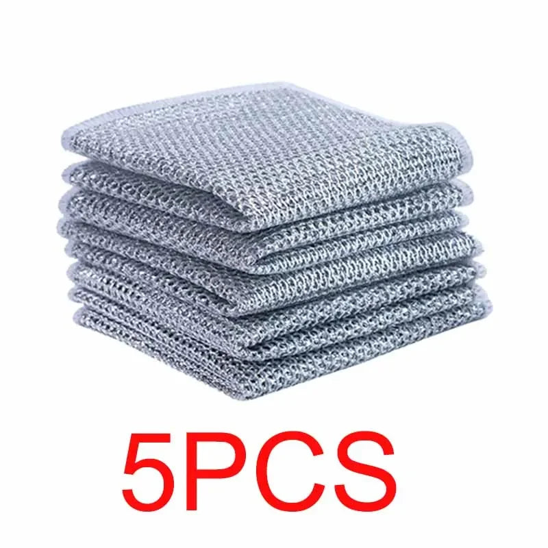 Kitchen Teel Wire Cleaning Cloths Double Sided Thickened Metal Silver Wires Rags Kitchen Dish Pot Washing Cloth Towel Clean Tool Oasis Select 5PCS Double Layer