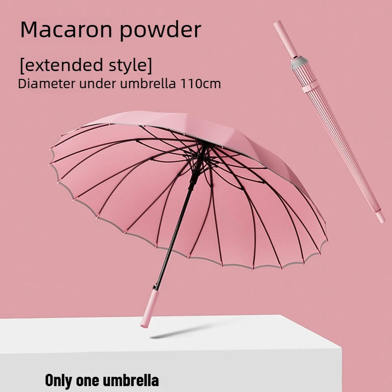 1pcs Long Handled Umbrellas for Two or Three People Extra Large Reinforced Thick Sturdy Wind Resistant and Maillard Resistant Oasis Select Powder 24 bone L full-fiber 24K