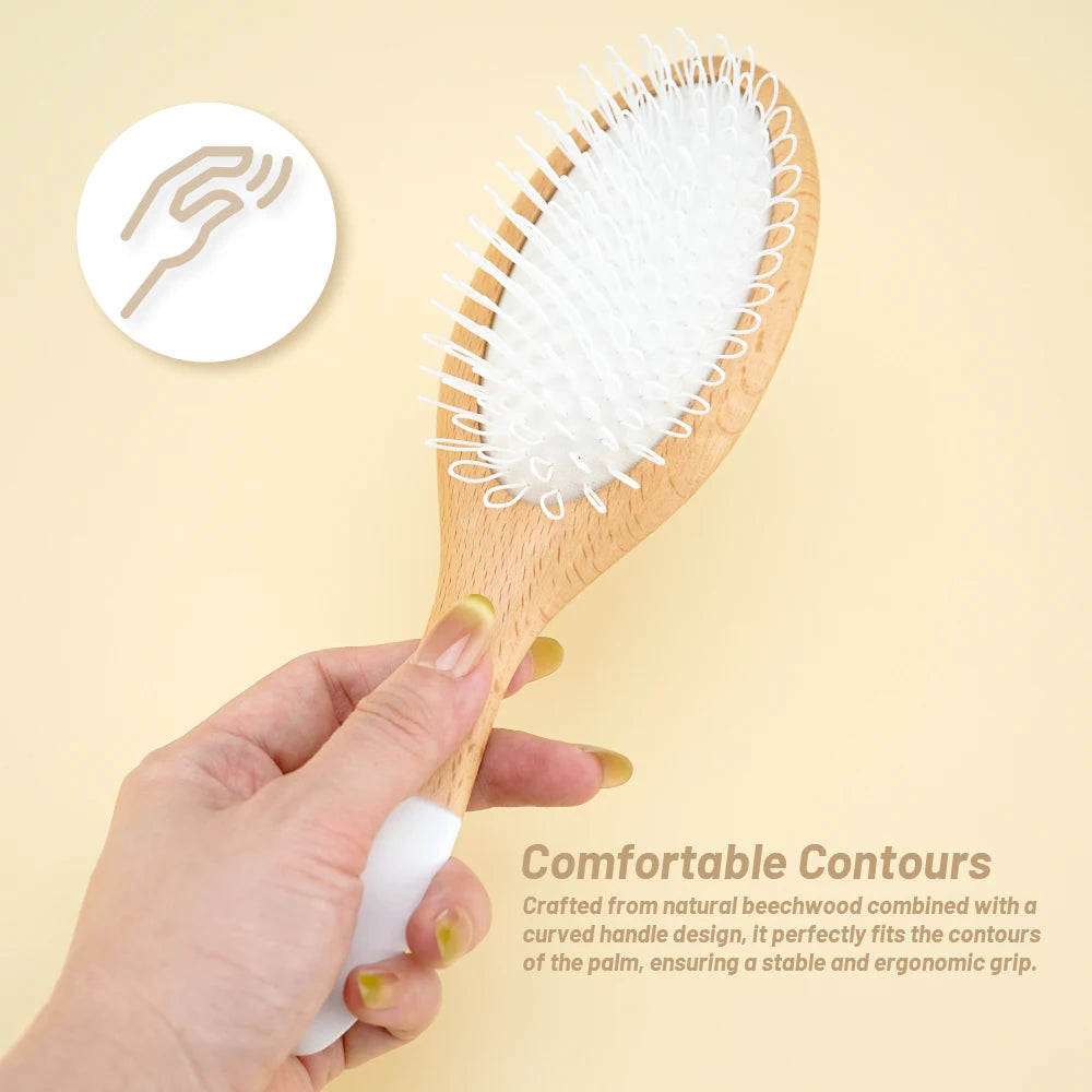 Natural Wood Air Cushion Hair Brush – Gentle Bristles