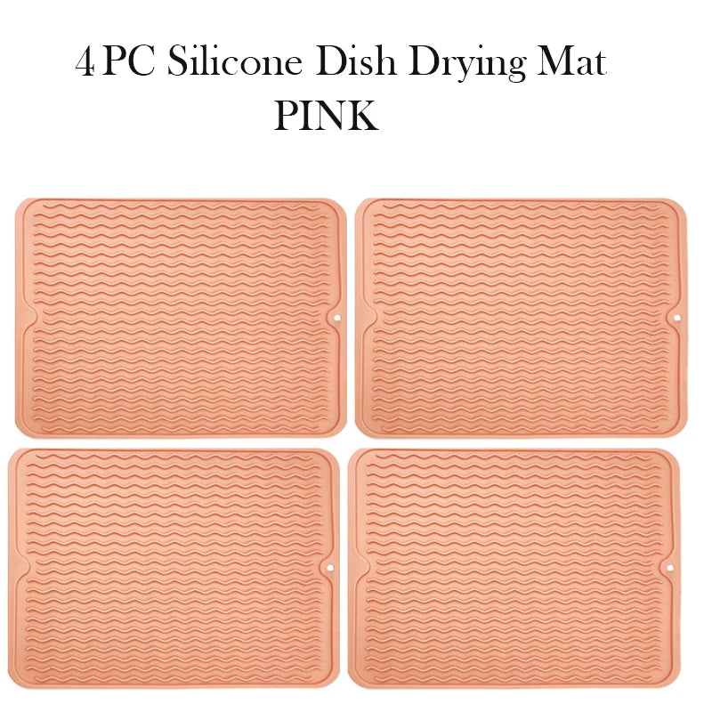 Silicone Dish Drying Mat Protector Sink Mat Table Kitchen Home Anti Slip Drying Dishes Drain Mat Heat Resistant Kitchen Sink Mat Oasis Select 4pc pink 40x30CM Strip