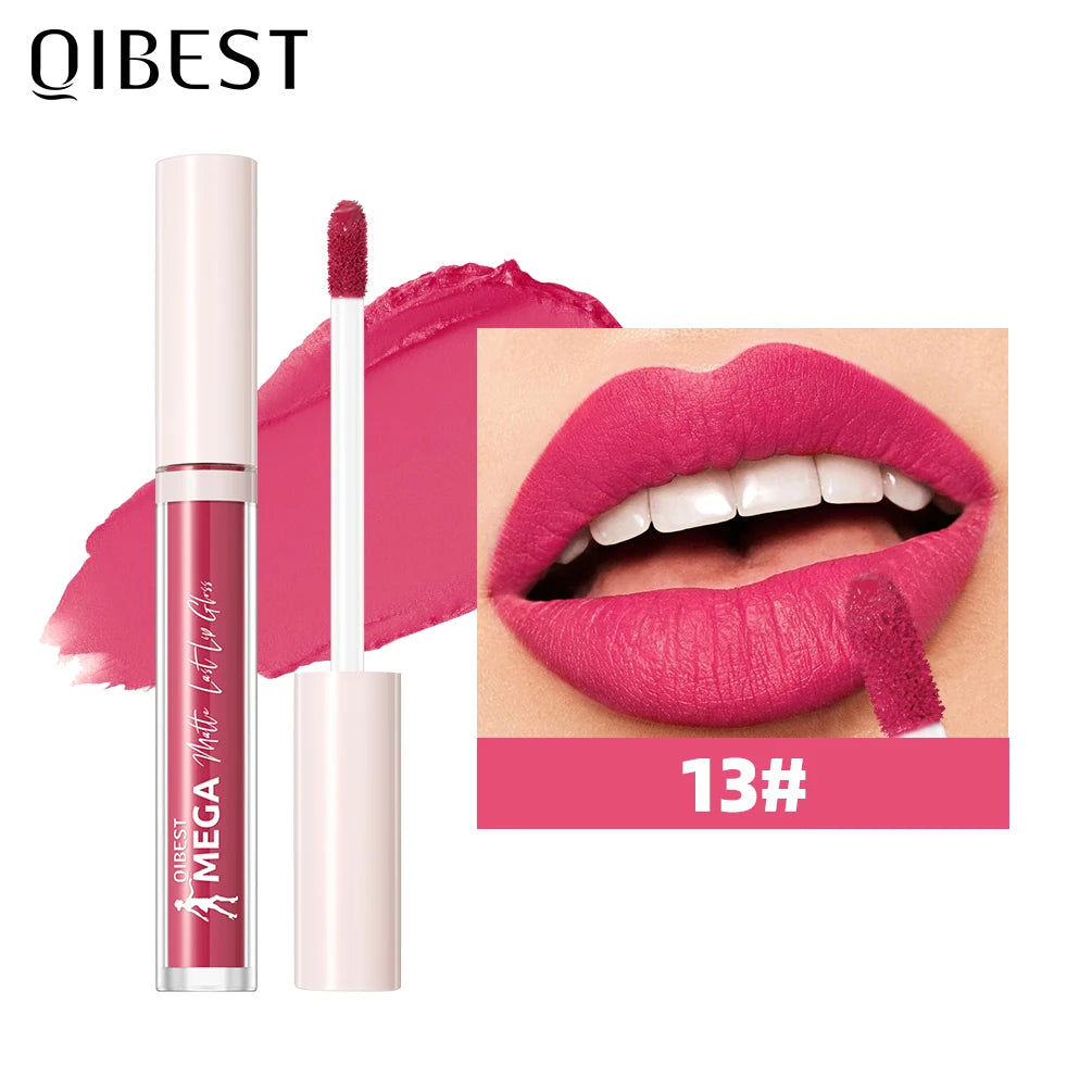 QIBEST 24 Colors Matte Lipgloss Waterproof Lasting Liquid Lipstick Nude Purple Lip Tint Makeup Lip Glaze Cosmetics Red Lip Stain Oasis Select 13