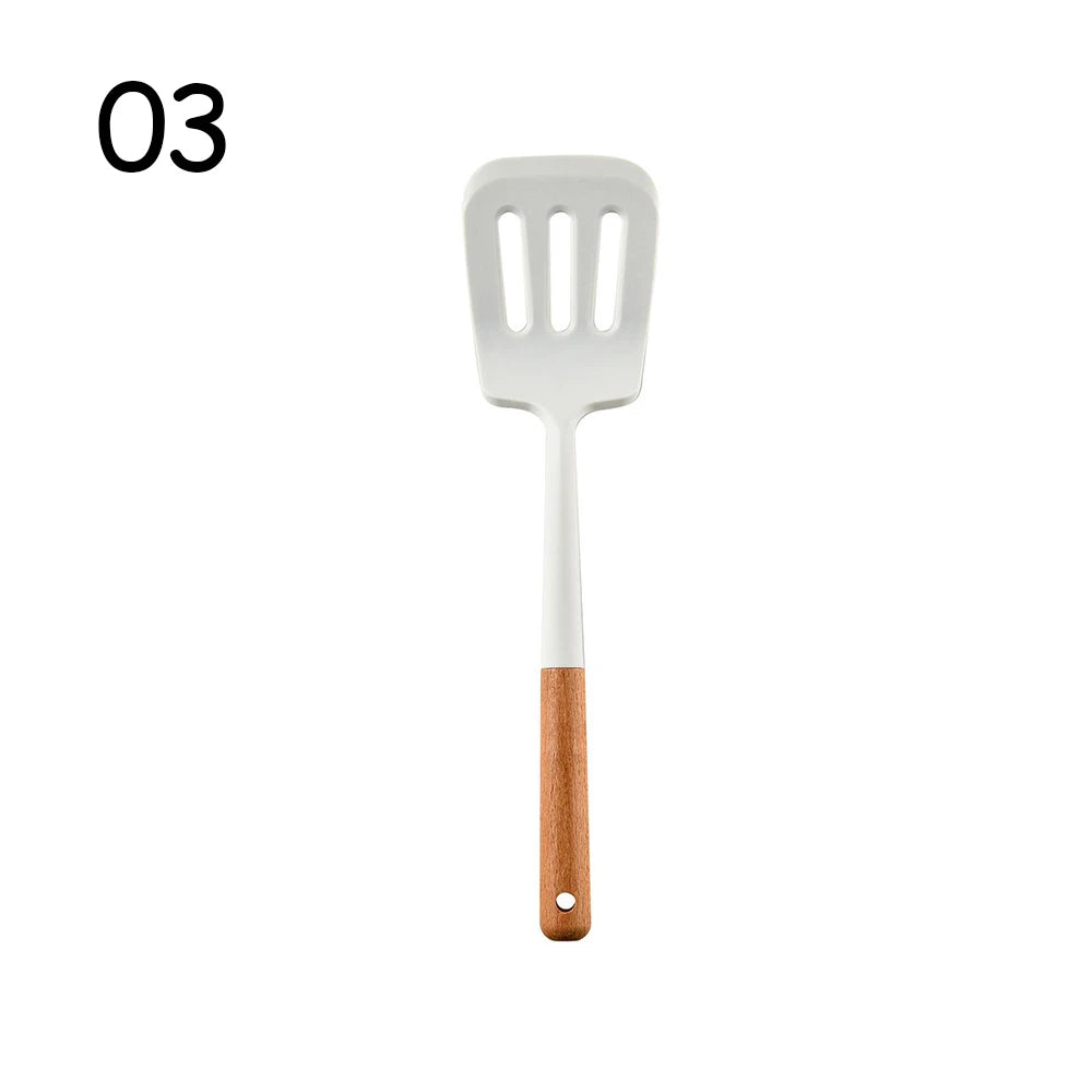 Silicone Kitchenware Non-stick Cooking Utensils Set Cookware Spatula Egg Beaters Shovel Stainless Steel Handle Kitchen Tool Set Oasis Select 03