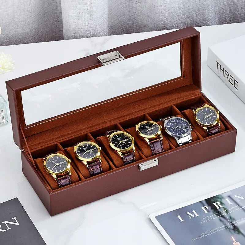 6-Slot PU Leather Watch Box - Luxury Storage & Display Case for Wristwatch Mechanical Watch, Watch Organizer for Men Women Oasis Select