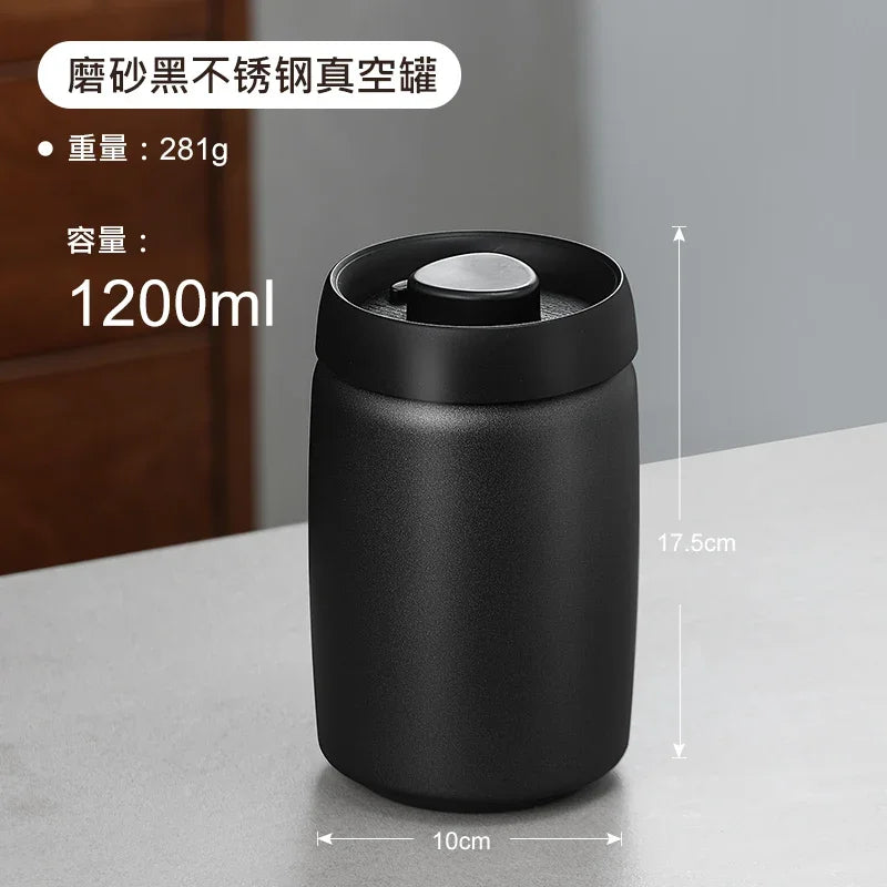 Stainless steel tea sealed jar Moisture-proof household tea storage jar press vacuum high-grade coffee bean sealed jar Oasis Select 1200ml