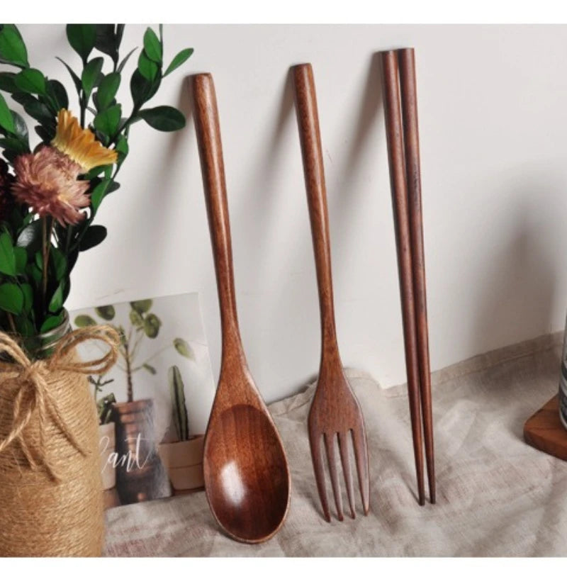 5 Pieces Wooden Spoon Soup Spoon and Fork Tableware Natural Ellipse Ladle Spoon Set Eco Friendly Products Spoons for Cooking Oasis Select