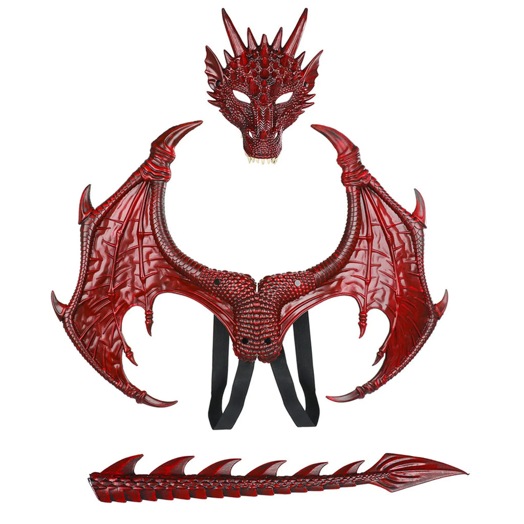 Dragon Costume Set – Mask, Wings & Tail for Kids & Adults Dragon Costume Set Oasis Select Red One Size