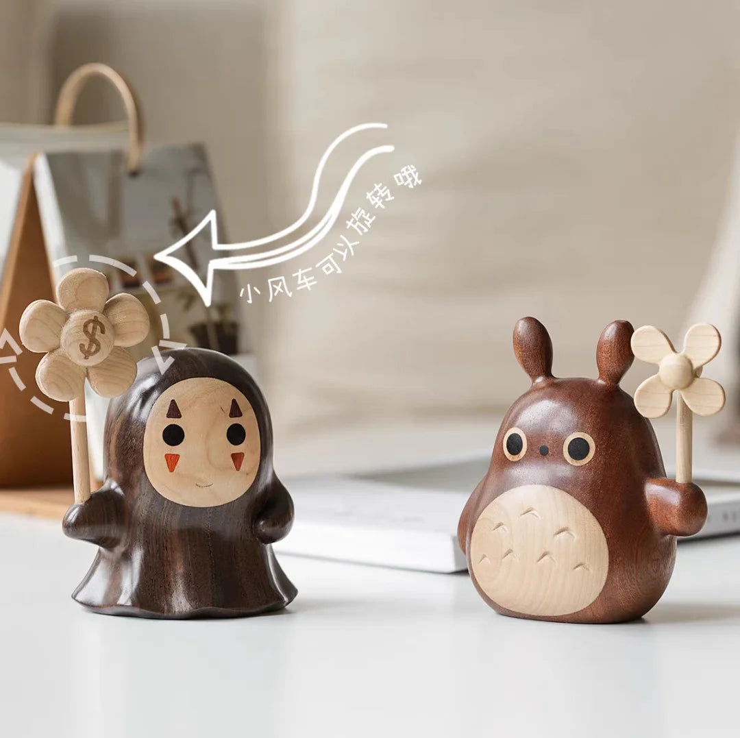 Solid Wood Creative Totoro Windmill Faceless Male Ornament Couple Gift Living Room Decoration Cartoon Music Box Birthday Gift Oasis Select