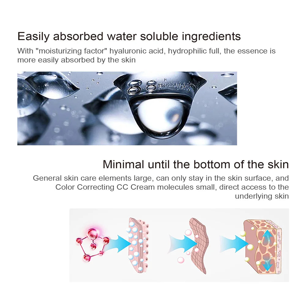 Correcting CC Cream Foundation Moisturizing Waterproof Even Skin Tone Base Makeup Lasting Conceal Pores CC Cream Primer Cosmetic Oasis Select
