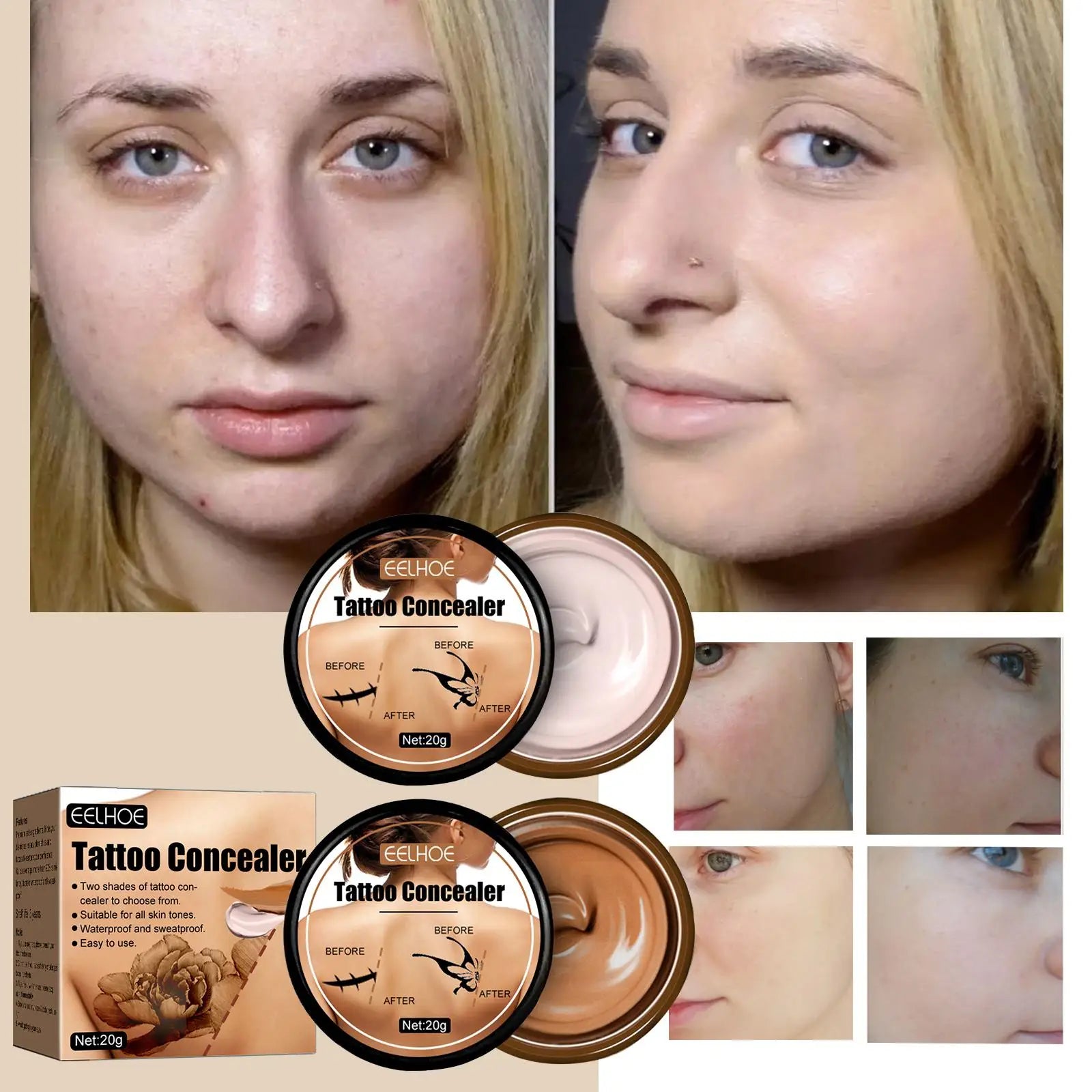 Waterproof Tattoo Concealer Cover Scar Makeup Brighten Foundation Cream Freckle Birthmarks Cover Concealer Body Coverage Cream Oasis Select