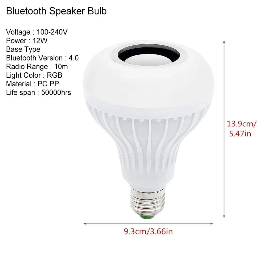 12W E27 Bluetooth Speaker Music Bulb Remote Control RGB Light Bulb 85-265V For Bedroom Home Decor Color Changing RGB Lamp Oasis Select