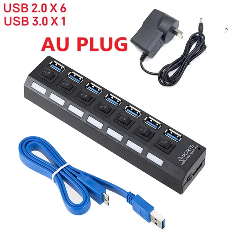 USB HUB 3.0 Super Speed 5Gbps usb 3.0 4 7 Ports HUB Portable Micro USB 3.0 HUB Splitter With External Power Adapter For PC Acc Oasis Select 7 Port HUB-AU Plug