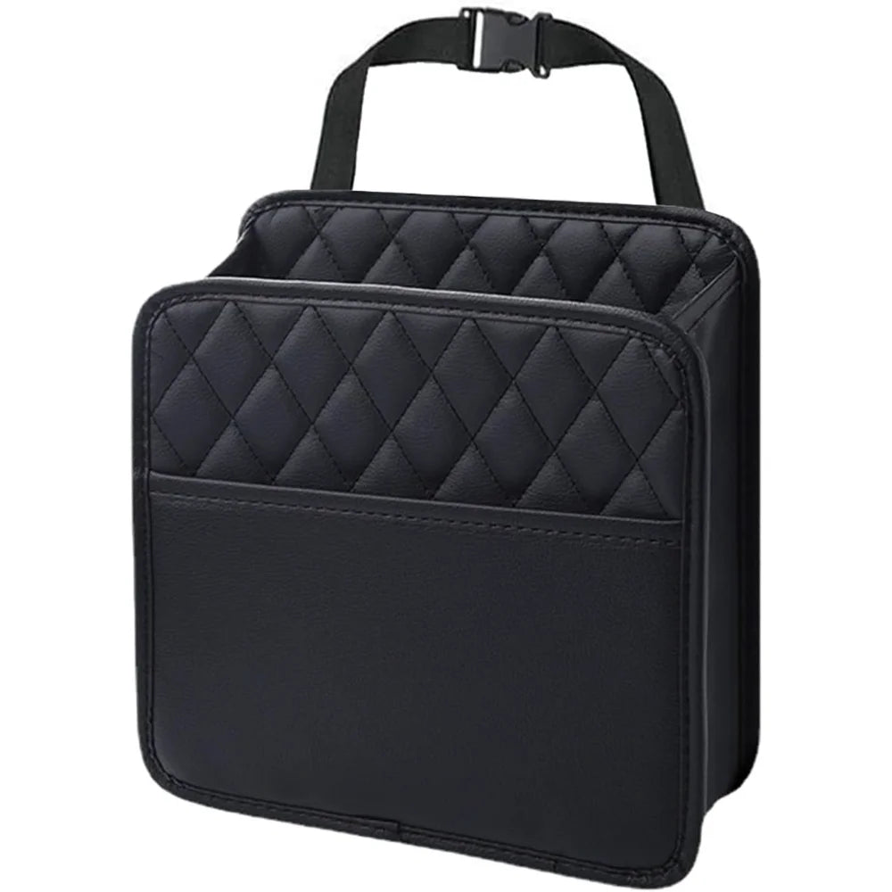 Car Seat Organizer Backrest PU Leather Waterproof Universal Fit Hanging Storage Bag Multi Pocket Kick Mat Travel Accessories Oasis Select Black 1pc